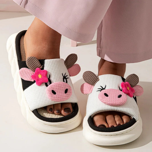 Cartoon Cute Cow House Slippers – Soft Platform Sole, Anti-Slip Plush Home Slides for Women | Lightweight, Warm & Cozy Indoor Slippers